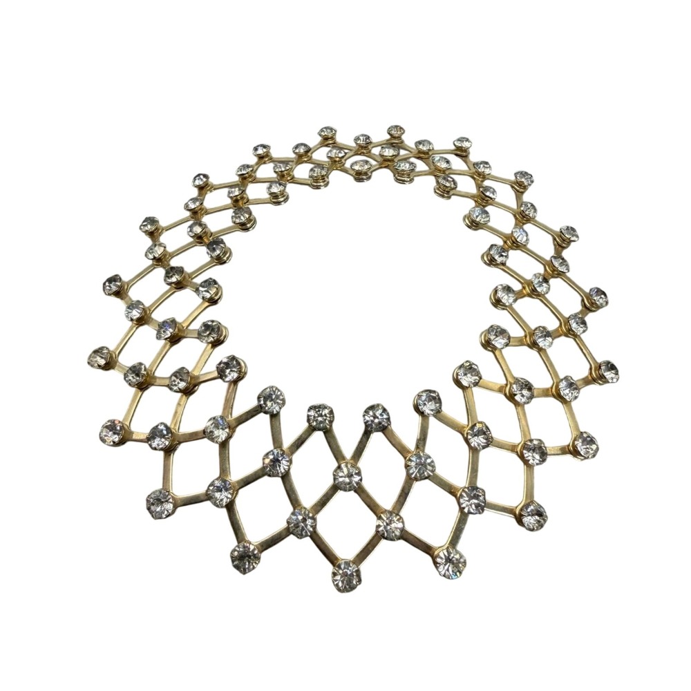 Vintage Articulated Bun Cage Gold Tone Rhinestone Expandable Hair Accessory 4in